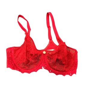 Empreinte Cassiopee Style Lace Bra 32D Red Underwire Luxury French Lingerie EU